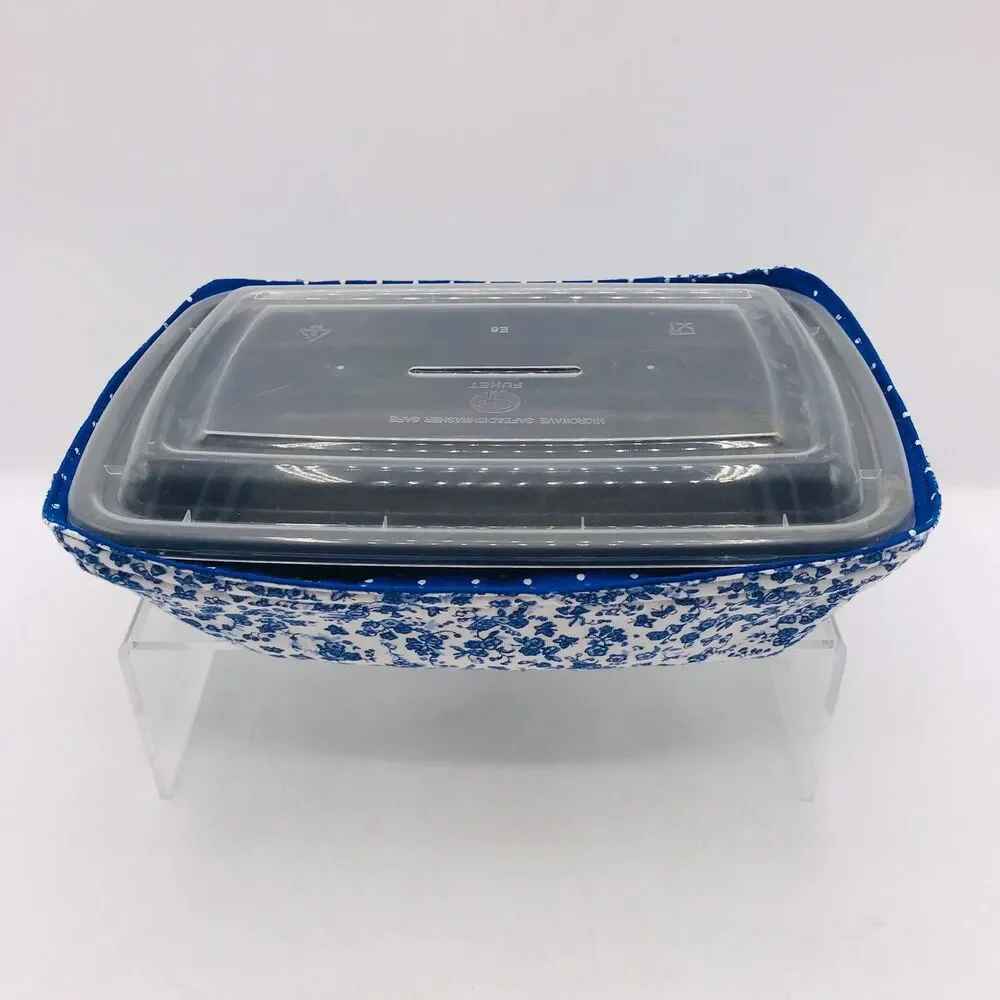 Reversible Microwave Cozie For Takeout Containers Cottage Core Blue Floral